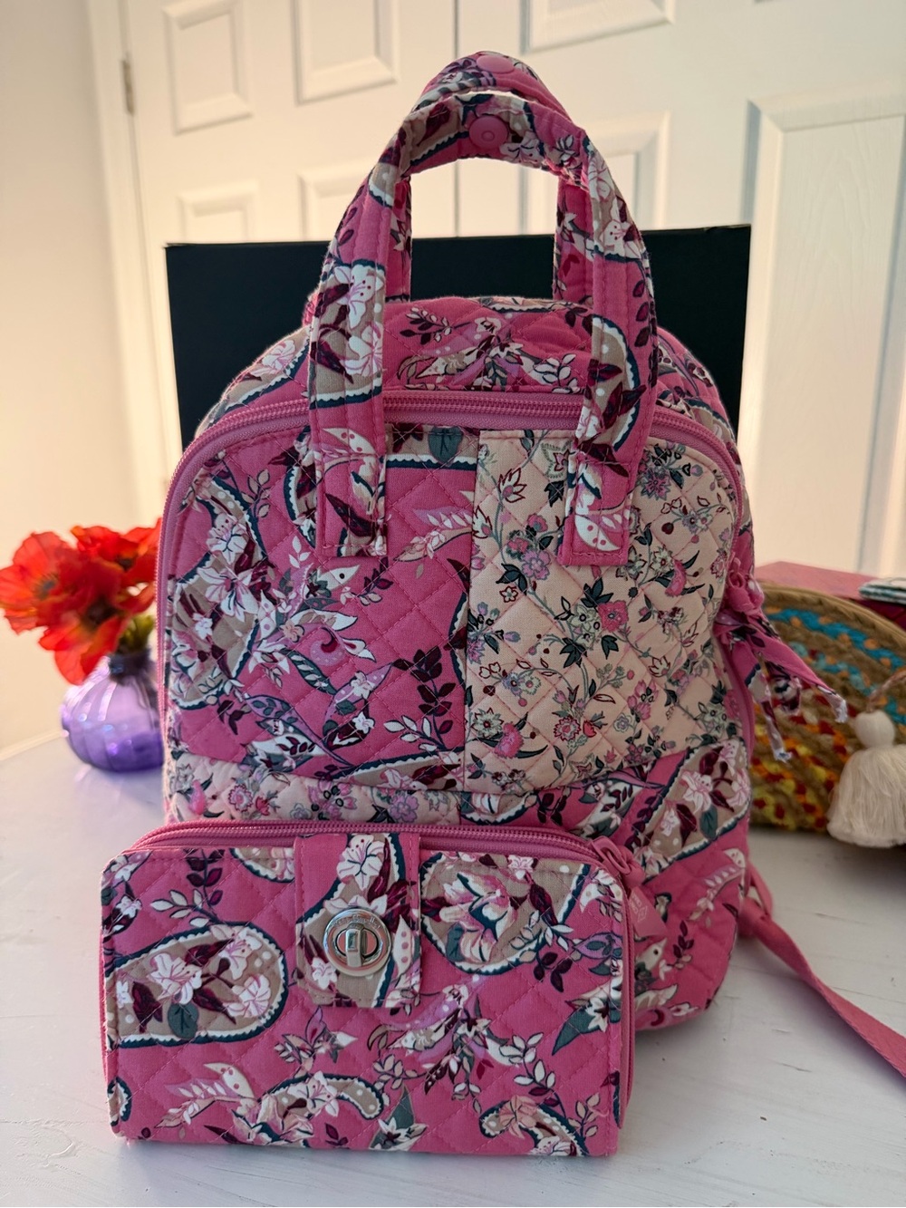 Botanical Pink VERA BRADLEY Quilted Floral Backpack and Wallet Set